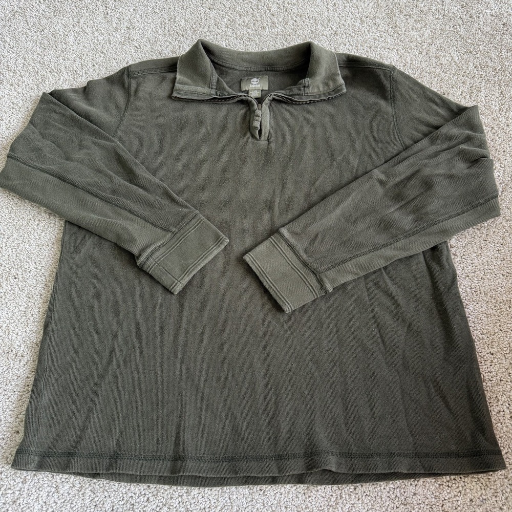 Timberland Polo Shirt Mens Large Green Solid Cotton Knit Long Sleeve Casual Top